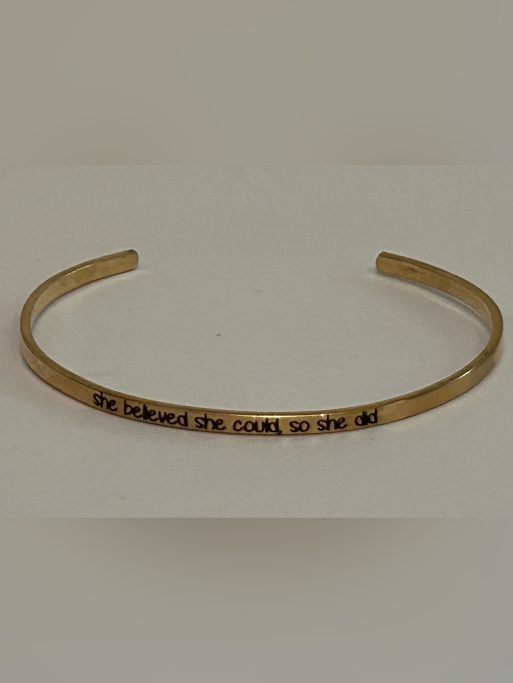 Gold Filled Engraved Inspirational Cuff Bracelet‎ - "She Believed She Could"